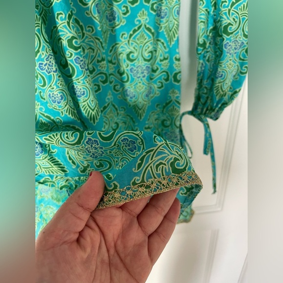 Victorias Secret Green and Gold Trim Paisley Caftan Tunic - Picture 6 of 11